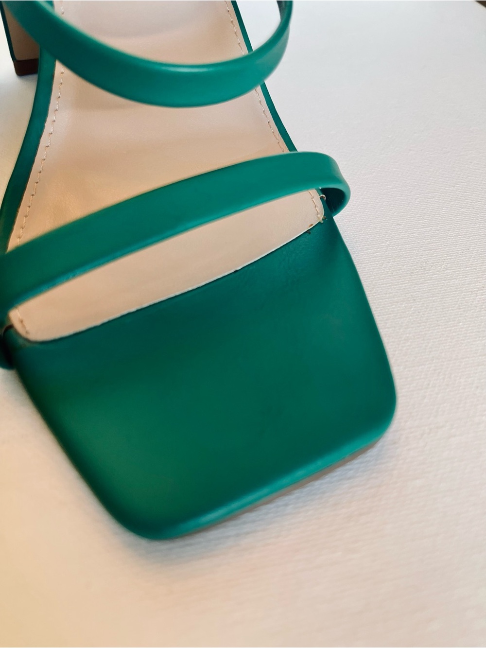 NEW THE DROP AVERY SQUARE TOE TWO STRAP HIGH HEELED SANDAL ULTRAMARINE GREEN SZ7 - Picture 6 of 16